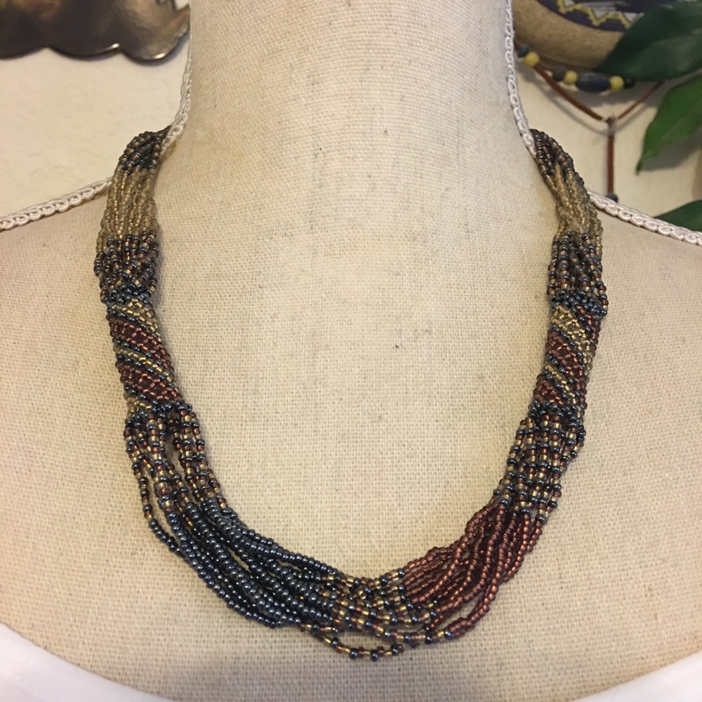 Vintage handmade colorful seed bead necklace